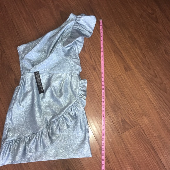 Topshop One Shoulder Glitter Textured Ruffled Mini Party Dress Size 6 NWT - Picture 3 of 6